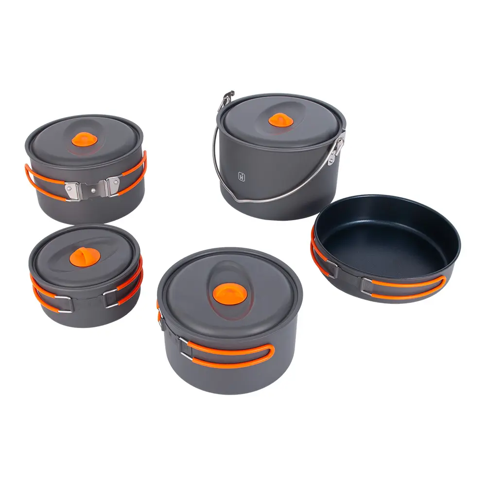 Aangepaste Multi-Size Outdoor Camping Potten Pannen Set Fabrikanten Camping Servies Wandelen Keuken Pot Kookgerei Voor Buiten