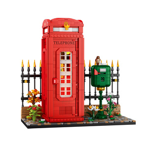 Reobrix 66609 British Phone Booth Building Kit 1707 Pcs Light-Up Street Scene Model with Sensor LED <strong>Vintage</strong> Red Cabin Bricks Set - Product Image 3