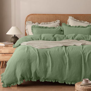 Öko-Tex Zertifiziert 100% Baumwolle Bettwäsche Gekräuselter Rand 200TC 2-teiliges Set 135x200cm Musselin Bettwäsche Super Weich Atmungsaktiv - Product Image 5