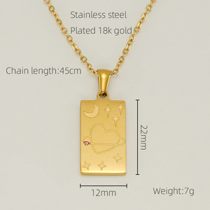 18K Roestvrij Staal <span class=keywords><strong>Tarot</strong></span> Stempel Ketting Vrouwen Persoonlijkheid Mode Hoge Kwaliteit Waterdichte Vierkante Hanger Choker Trui Ketting - Product Image 5