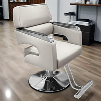 Fauteuil de Barbier Moderne Haut de Gamme en Acier Noir avec Fonctions Pivotantes et Réglables en Hauteur, Chaise de Salon pour Hommes, Spa, Salon de Coiffure en Cuir