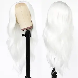 앞 레이스 가발 흰색 긴 곱슬 머리 큰 물결 모양의 여성용 합성 가발