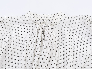 Chemisiers à manches longues décontractés à imprimé <span class=keywords><strong>pois</strong></span> blancs à col rond pour femmes - Product Image 3