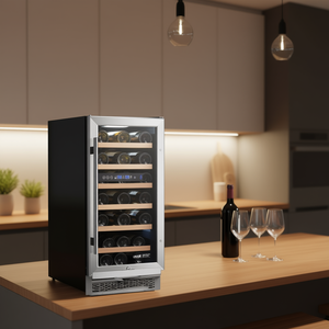 Enfriador de Vino de Doble Zona Vevor para 28 Botellas, Control Digital de Temperatura, Estantes Ajustables, Puerta de Vidrio, Refrigerador Independiente - Product Image 2