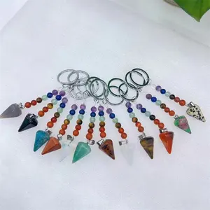 Crystals Healing Gemstone Accessories Natur Colorful Mixed Quartz Crystal Pendulum Key Chains For Gift