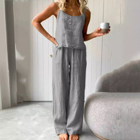 Ensemble de pyjama en coton fin et doux à boutons, sans manches, respirant et doux, 2 pièces, ample, tendance, vêtements de maison pour femmes, en lin