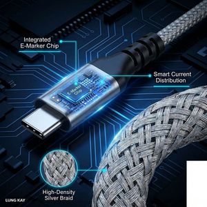 Cable USB 3.2 Gen2 Tipo C a Tipo C de Alta Gama LUNG KAY, Transferencia de Datos de 20 Gbps y Carga Rápida PD de 100 W, Chip E-Marker Integrado - Product Image 2