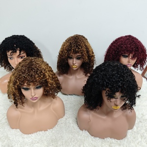 Letsfly Promotion 53$ Perruques en cheveux humains bouclés Afro Pixie 14 pouces 250 grammes Naturelles sans dentelle Bob avec franges Vente en gros disponible 280% - Product Image 1