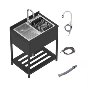 Fregadero de cocina de un solo cuenco de acero inoxidable independiente para uso comercial en restaurantes, fregadero de utilidad para lavado al aire libre - Product Image 5