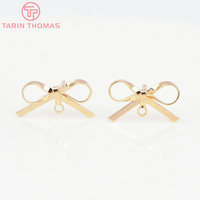 Orecchini a Perno con Fiocco in Ottone Placcato Oro 18K, Accessori di Alta Qualità per Creazione di Gioielli Fai-da-Te