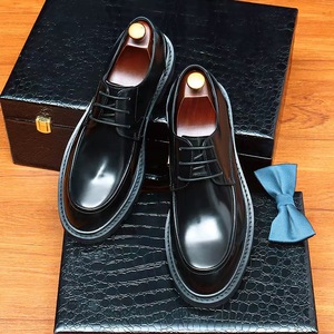 Genuine Leather Men's Oxfords <b>Round</b> Toe Lace-up Dress Shoes Black Brown Patent Finish <b>Cushioned</b> Rubber Sole All Seasons - Product Image 5