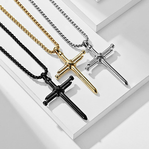 Collana con Croce a Chiodo in Acciaio Inossidabile 316L di Zhongzhe <span class=keywords><strong>Jewelry</strong></span>, Ciondolo a Croce Personalizzato Antiossidante e Impermeabile per Uomo - Product Image 1