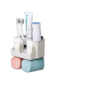Luxury Home Fashionable Strong Sticker Wall Mounted Automatic <strong>Toothpaste</strong> <strong>Dispenser</strong> &amp; Toothbrush Holder Set With Two Cups - Product Image 1