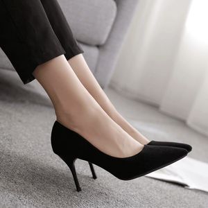 2023 <span class=keywords><strong>zapatos</strong></span> de tacón de aguja sin cordones profesionales para <span class=keywords><strong>mujer</strong></span>, tacones altos de verano e invierno con punta estrecha, gamuza de boca baja para el <span class=keywords><strong>trabajo</strong></span> - Product Image 1