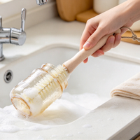 Brosse de nettoyage en gros à long manche en bois, poils en nylon flexibles, pour bouteilles d'eau et biberons