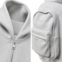 Sweat à capuche zippé pour homme avec sac intégré 3D, coupe ample, 100% coton épais, gris chiné