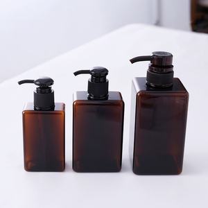 Bouteille de shampooing en plastique PET carrée vide de 250, 450 et 650 ml, transparente, marron et verte, pour liquides et lotions - Product Image 4