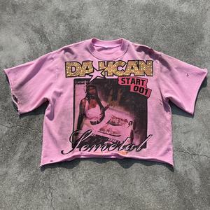 T-shirt court oversize streetwear de haute qualité avec strass de créateur, délavé à l'acide et effet vieilli, par le fabricant de t-shirts graphiques - Product Image 1