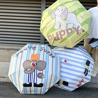2025 Style japonais dessin animé imprimé 3 plis J poignée parapluie nouvelle mode UV noir revêtement femmes sac de rangement contrôle manuel
