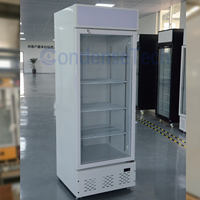 Congélateur vertical commercial à température unique, à dégivrage automatique, pour hôtels et restaurants, avec éclairage LED, refroidissement par air et porte vitrée