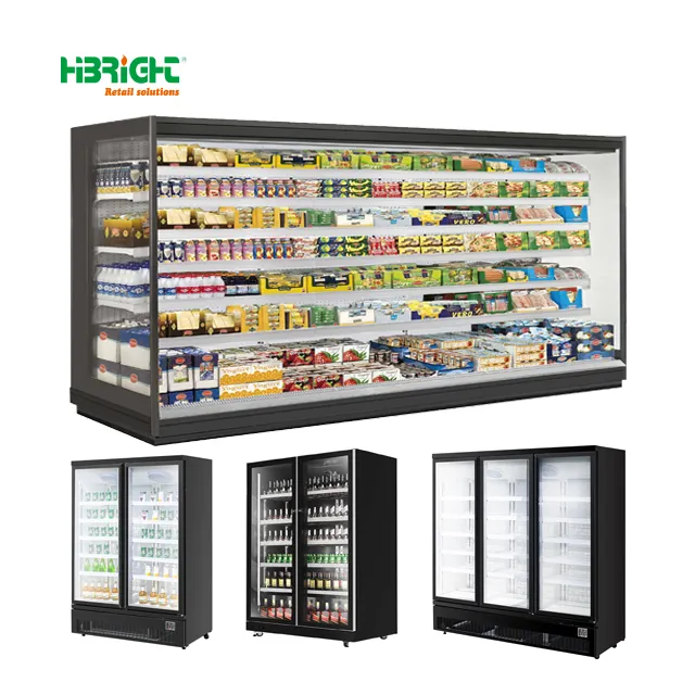 Highbritght CEETL認証LOW-Eガラスドア換気スーパーマーケット冷蔵庫直立チラー