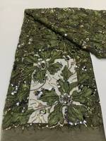 Tissu textile de maison de luxe respirant 100 % coton tricoté, brodé de sequins et de dentelle, motif floral avec perles