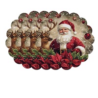 Napperon de table imprimé Noël, motif houx, bords ondulés, Père Noël, flocons de neige, plantes, décoration maison, best-seller