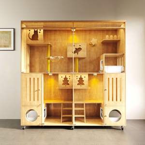 Vetrina per Gatti Personalizzata Ecologica, Villa per Gatti in Legno Massello, Ampio Spazio, Gabbia in Vetro per Gatti, Gabbia per Allevamento di Lusso con Pulsante - Product Image 3