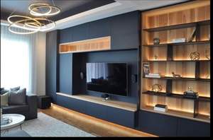 ตู้วางทีวีติดผนังลายไม้แบบโมเดิร์นสำหรับห้องนั่งเล่น ดีไซน์สั่งทำพิเศษจาก CBMMART พร้อมตู้เก็บของ - Product Image 3