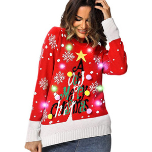 2026 nouveau KJ Oem/Odm usine en gros personnalisé doux coton et acrylique Jacquard motif famille Led <span class=keywords><strong>pull</strong></span> de noël - Product Image 1