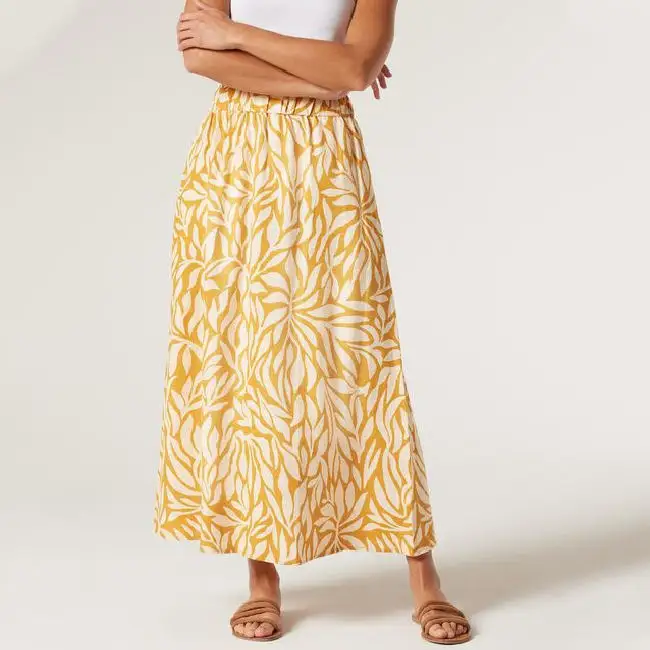 Demi-jupe personnalisée pour femmes été loisirs élégant fleur impression taille élastique tissu jupe longue pour femmes