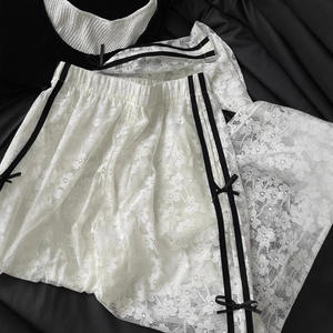 Pantalones de encaje para mujer Y2K ropa lindo arco transparente cintura elástica pantalones de pierna ancha Fairy Coquette ropa Streetwear - Product Image 2