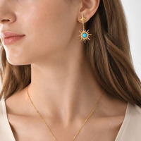 Ensemble Collier et Boucles d'Oreilles Pendentif Soleil en Acier Inoxydable Plaqué Or 316L avec Pierre Turquoise, Hypoallergénique et Sans Nickel, Vente en Gros