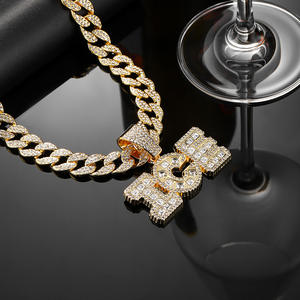 Stile americano europeo ciondolo 'ghiaccio' vetro oro strass Versatile Hip-Hop fibbia alla moda ciondoli ciondoli in lega - Product Image 4