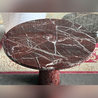 Luxuriöser Natürlicher Rosso Levanto Marmor Runder Couchtisch Minimalistischer Roter Beistelltisch Konische Basis Wohnzimmer Heim Villa Dekoration