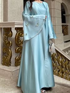 Kaftano Sharut da Eid di Dubai di Lusso, Elegante Abito da Festa con Maniche Svasate a Farfalla, Set Abaya da Donna Musulmana in Raso con Cintura di Diamanti - Product Image 6