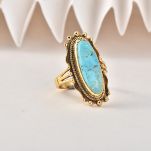 Anillo de Turquesa Natural, Plata de Ley 925, Chapado en Oro, Anillo con Piedra Preciosa Marquise Grande, Joyería Vintage Hecha a Mano para Mujer - Product Image 1