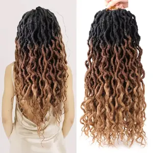 ขายส่ง18นิ้ว24ยืนสังเคราะห์Ombre DreadlocksยิปซีLocsผมPre-Looped CurlyแอฟริกันเทพธิดาFaux Locsโครเชต์ผม