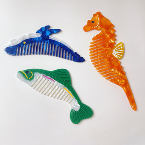 HONEY Nouveau peigne hippocampe de baleine de dessin animé avec peigne à cheveux d'acide acétique à dents larges de conception animale mignonne - Product Image 2
