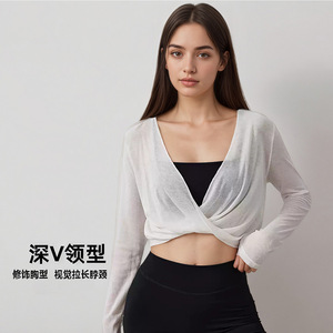 Aoyema V-Neck <strong>Cross</strong> Yoga Cropped <strong>Top</strong> Casual Running Fitness Pilates Autumn Breathable Outerwear Long Sleeve Dry <strong>Top</strong> - Product Image 6