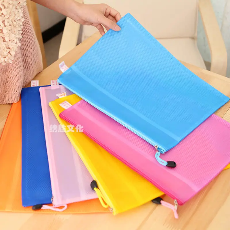 Colorido de doble capa de tela de lona con cremallera carpeta de archivos de papel libro Pencil Pen Case Bag File documentos bolsas