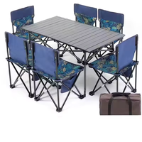 Ensemble de table et de chaises pliantes en métal pour le camping - Meubles de loisirs portables pour pique-nique en plein air