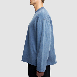 T-Shirt oversize <span class=keywords><strong>stile</strong></span> <span class=keywords><strong>Vintage</strong></span> a maniche lunghe 300 Gsm peso massimo collo finto T-Shirt da uomo - Product Image 2