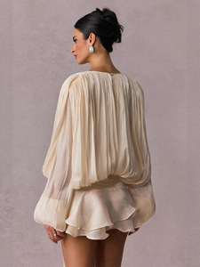 Abito Estivo Personalizzabile in Chiffon <span class=keywords><strong>con</strong></span> Scollo a Goccia, Maniche a Pipistrello, Orlo a Doppio Strato <span class=keywords><strong>con</strong></span> Volant e Dettaglio Plissettato sul Collo - Product Image 2