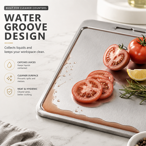 Planche à découper en titane avec rainure pour jus, planche à découper antibactérienne, plaque de découpe en métal anti-fuite pour la cuisine - Product Image 4