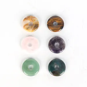 Retail 30mm Healing Agate Jade Crystal Donut Pendant Natural Stone Medallion Pendant Gemstone Donut for DIY