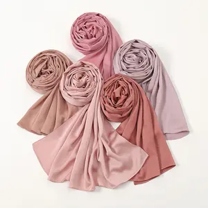Malaysian New Fashion Solid Color Bubble Satin Imitate Silk Head Scarf Shawl Muslim Islamic Women Plain Multicolor Turban Hijabs