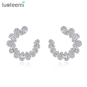 Серьги-гвоздики LUOTEEMI с крупными цветами из кубического циркония, свадебные украшения, бижутерия, модные крупные серьги-гвоздики, тренд 2026 - Product Image 1
