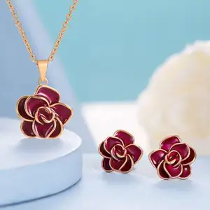Necklace Earring Set Rose Gold Silver Gold Plated Enamel Flower Customization Necklace Earring Jewelry Sets