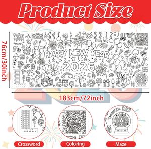 مفرش طاولة للتلوين والرسم بنفسك لعام 2026 مقاس 72*30 بوصة بتصميم الألعاب النارية والبالونات، لوح رسم للأطفال لتزيين الحفلات - Product Image 3